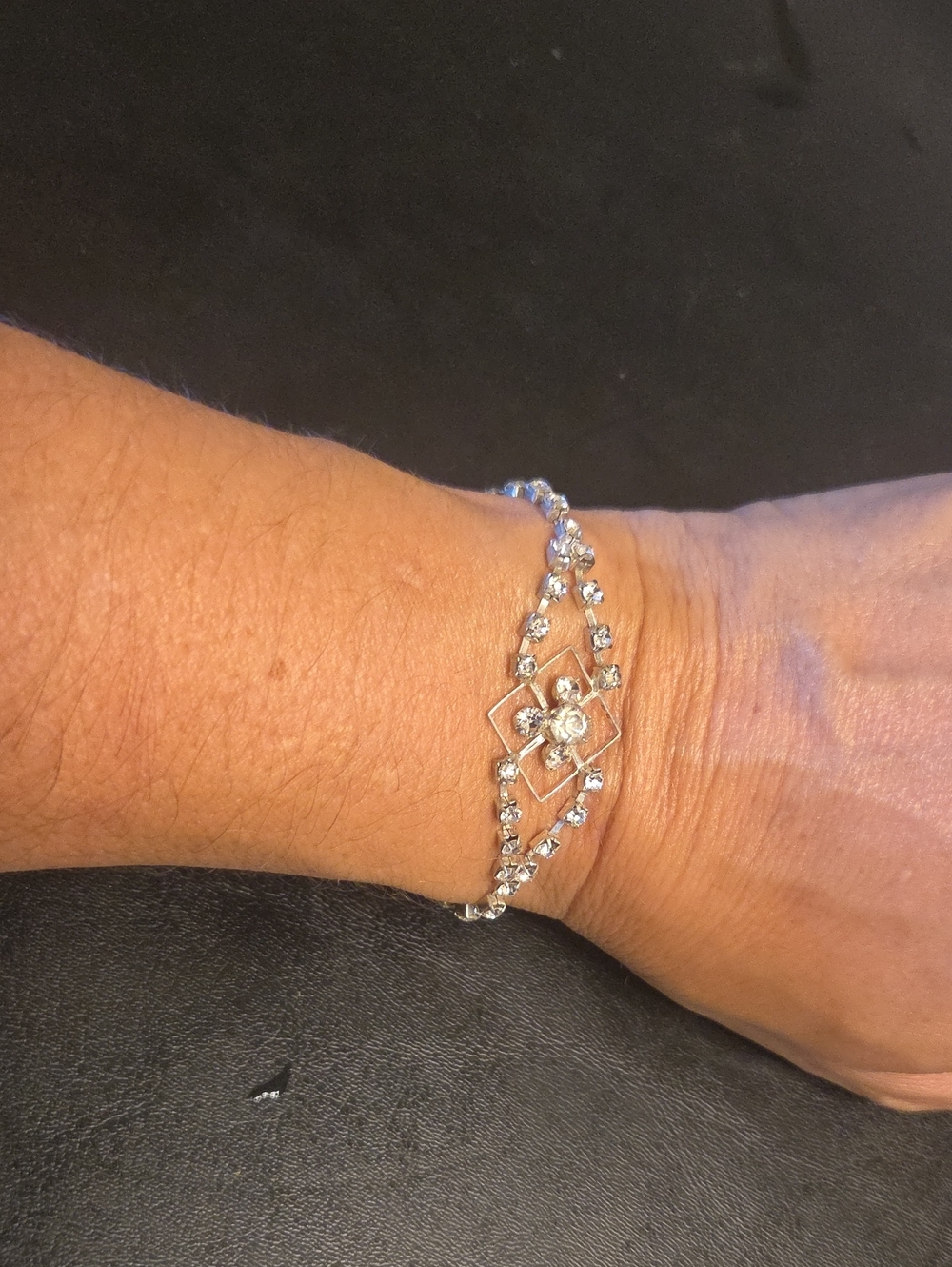 Delicate Silver Crystal Floral Bracelet - Silver